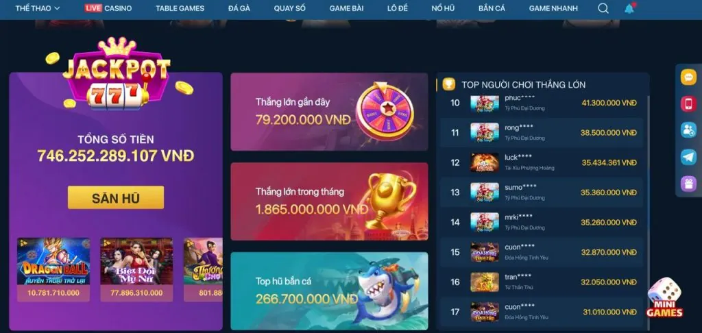 Đa dạng trò chơi nổ hũ tại VK88 trang chủ chính thức